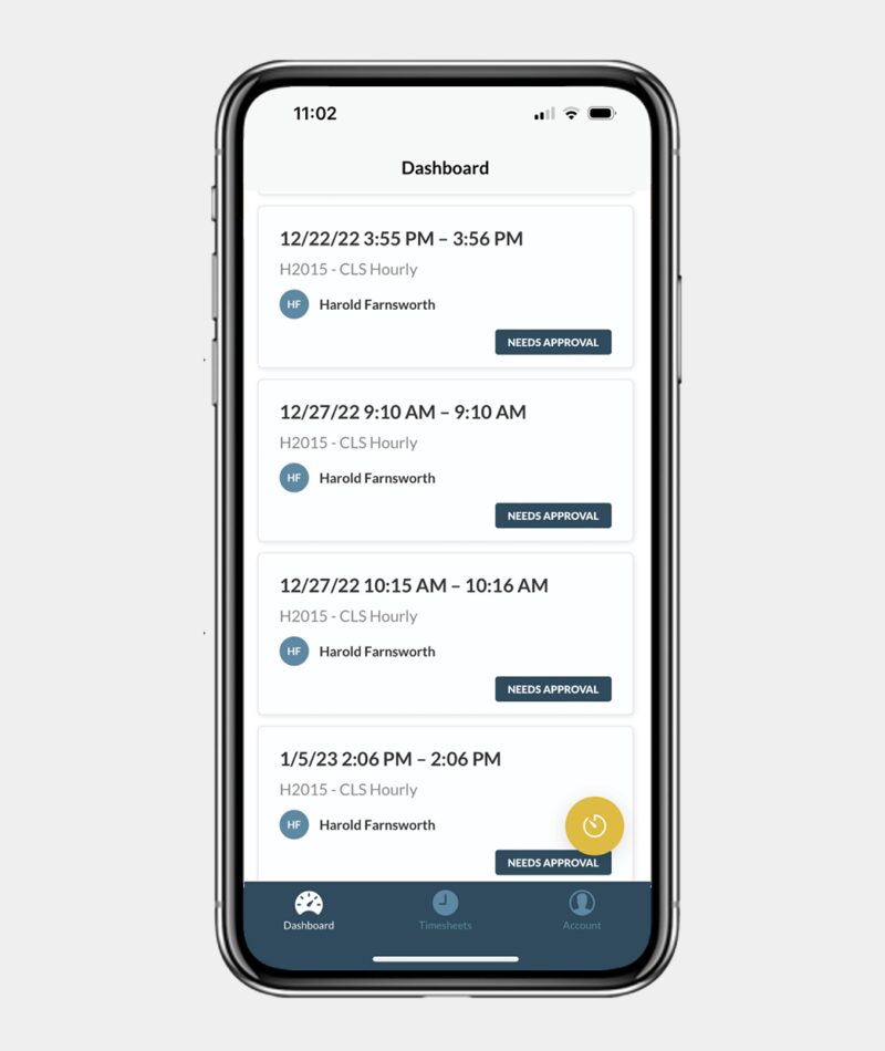A phone showing the dashboard of the Caregiver app