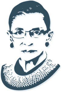 A simple graphic of Ruth Bader Ginsburg using dark blue lines. She was the first one to say, "When there are 9," which is where GT's message of "When there are 269" originated from.